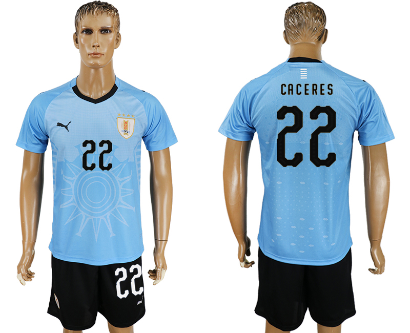 2018 World Cup Men Uruguay #22 Caceres Home Soccer Country Jersey