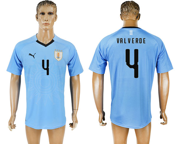 2018 World Cup Men Uruguay #4 Valverde Home Soccer Country Jersey