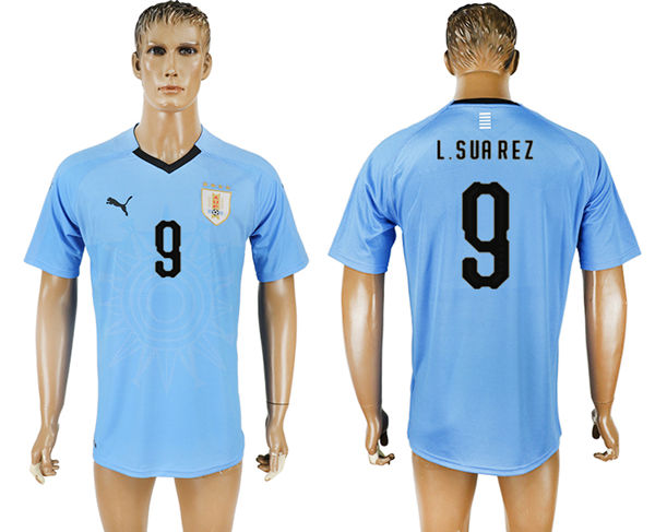 2018 World Cup Men Uruguay #9 L.Suarez Home Soccer Country Jersey