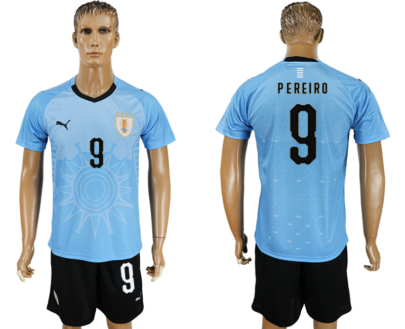 2018 World Cup Men Uruguay #9 Pereiro Home Soccer Country Jersey