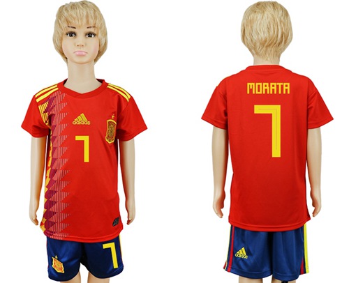 2018 World Cup Spain #7 Morata Red Home Kid Soccer Country Jersey
