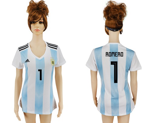 2018 World Cup Women's Argentina #1 Romero Home Soccer Country Jersey