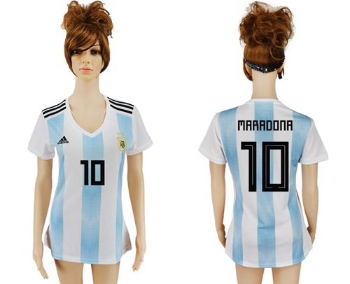 2018 World Cup Women's Argentina #10 Maradona Home Soccer Country Jersey