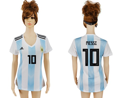 2018 World Cup Women's Argentina #10 Messi Home Soccer Country Jersey