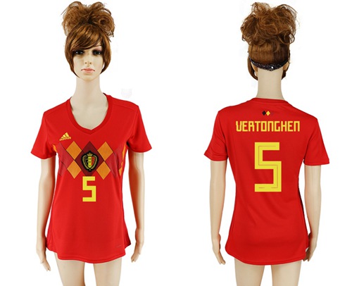 2018 World Cup Women's Belgium #5 Vertonghen Red Home Soccer Country Jersey