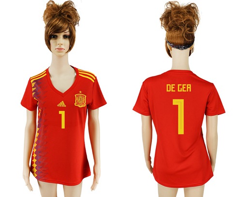 2018 World Cup Women's Spain #1 De Gea Red Home Soccer Country Jersey 2018 World Cup Women's Spain #1 De Gea Red Home Soccer Country Jersey