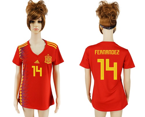 2018 World Cup Women's Spain #14 Fernandez Red Home Soccer Country Jersey
