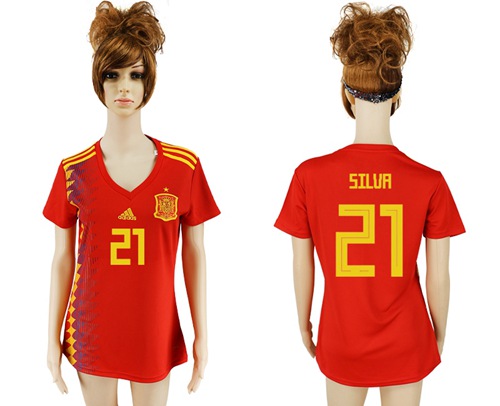 2018 World Cup Women's Spain #21 Silva Red Home Soccer Country Jersey