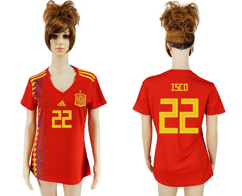 2018 World Cup Women's Spain #22 Isco Red Home Soccer Country Jersey