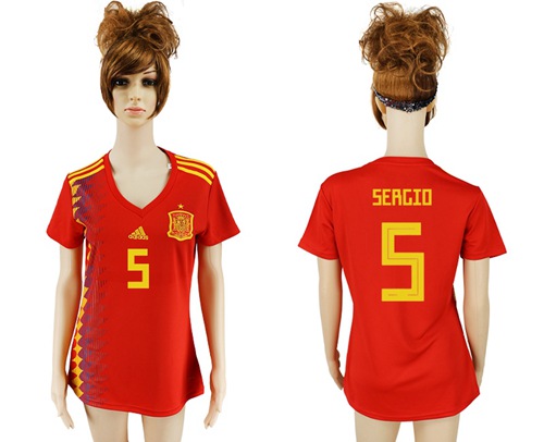 2018 World Cup Women's Spain #5 Sergio Red Home Soccer Country Jersey