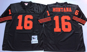 49ers 16 Joe Montana Black Throwback Jersey 49ers 16 Joe Montana Black Throwback Jersey