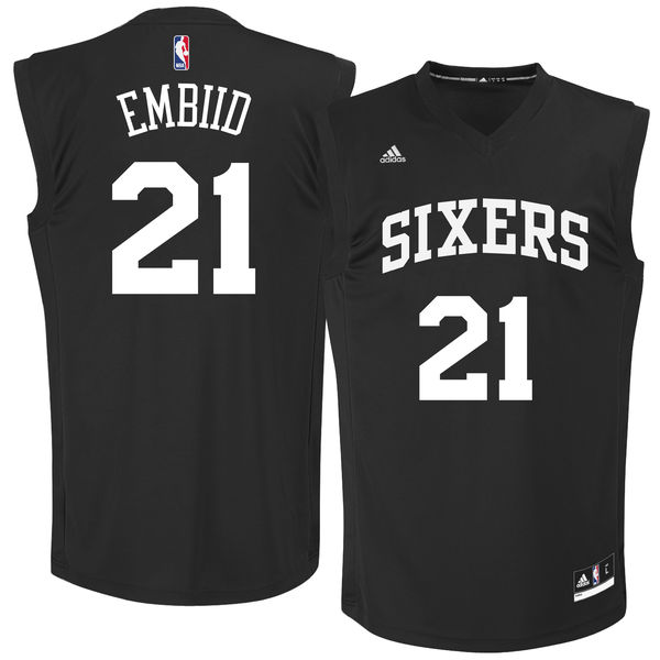 76ers #21 Joel Embiid Black Chase Fashion Replica Jersey 