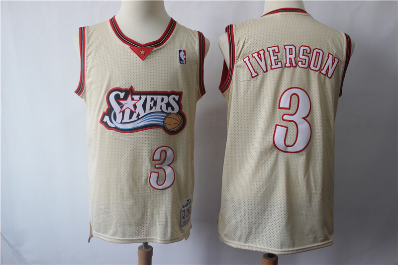 76ers #3 Allen Iverson Cream Hardwood Classics Jersey