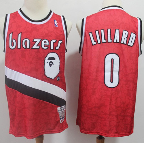 A Bathing Ape Blazers #0 Damian Lillard Red Stitched Basketball Jersey A Bathing Ape Blazers #0 Damian Lillard Red Stitched Basketball Jersey