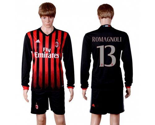 AC Milan #13 Romagnoli Home Long Sleeves Soccer Club Jersey AC Milan #13 Romagnoli Home Long Sleeves Soccer Club Jersey