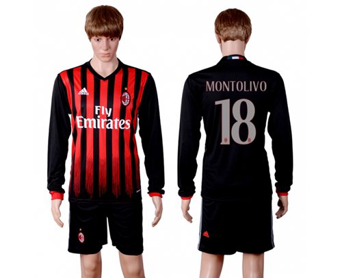 AC Milan #18 Montolivo Home Long Sleeves Soccer Club Jersey AC Milan #18 Montolivo Home Long Sleeves Soccer Club Jersey