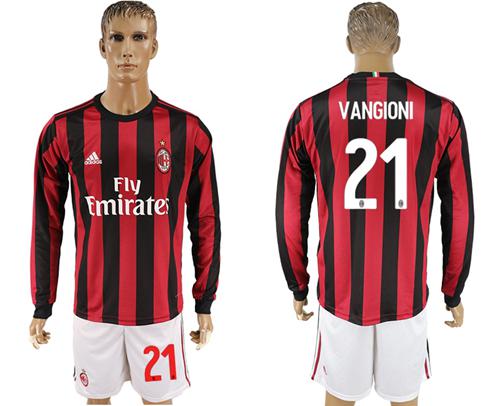 AC Milan #21 Vangioni Home Long Sleeves Soccer Club Jersey AC Milan #21 Vangioni Home Long Sleeves Soccer Club Jersey