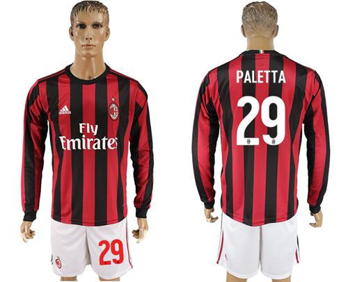 AC Milan #29 Paletta Home Long Sleeves Soccer Club Jersey AC Milan #29 Paletta Home Long Sleeves Soccer Club Jersey