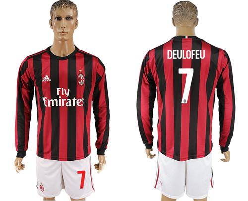 AC Milan #7 Deulofeu Home Long Sleeves Soccer Club Jersey AC Milan #7 Deulofeu Home Long Sleeves Soccer Club Jersey