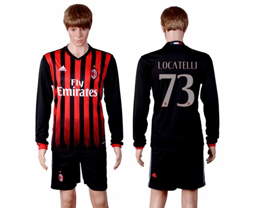 AC Milan #73 Locatelli Home Long Sleeves Soccer Club Jersey AC Milan #73 Locatelli Home Long Sleeves Soccer Club Jersey