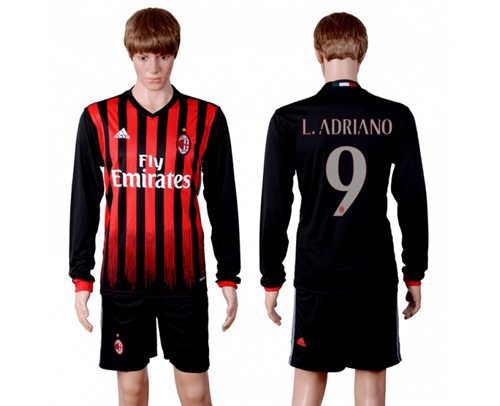 AC Milan #9 L.Adriano Home Long Sleeves Soccer Club Jersey