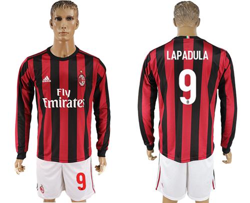 AC Milan #9 Lapadula Home Long Sleeves Soccer Club Jersey AC Milan #9 Lapadula Home Long Sleeves Soccer Club Jersey