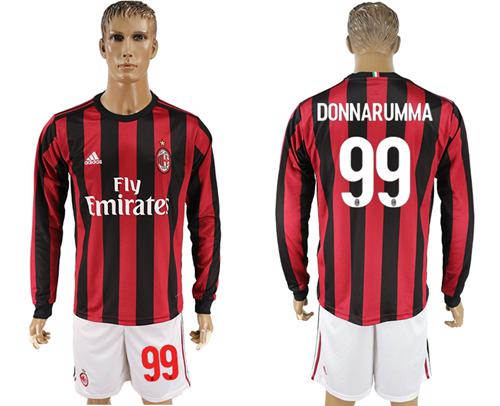AC Milan #99 Donnarumma Home Long Sleeves Soccer Club Jersey AC Milan #99 Donnarumma Home Long Sleeves Soccer Club Jersey