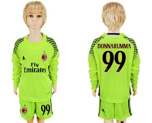 AC Milan #99 Donnarumma Shiny Green Long Sleeves Kid Soccer Club Jersey AC Milan #99 Donnarumma Shiny Green Long Sleeves Kid Soccer Club Jersey