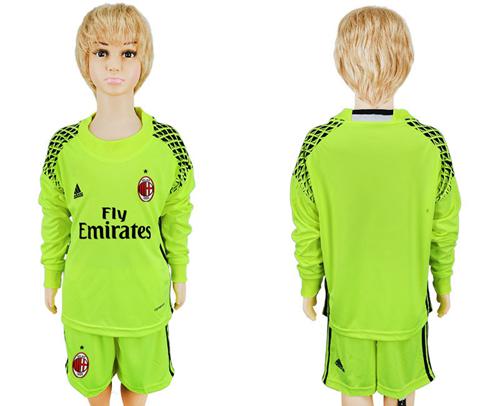 AC Milan Blank Shiny Green Long Sleeves Kid Soccer Club Jersey