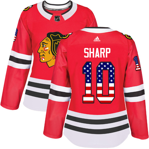 Adidas Blackhawks #10 Patrick Sharp Red Home Authentic USA Flag Women's Stitched NHL Jersey Adidas Blackhawks #10 Patrick Sharp Red Home Authentic USA Flag Women's Stitched NHL Jersey