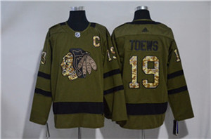Adidas Blackhawks #19 Jonathan Toews Olive Adidas Jersey