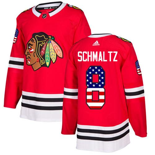 Adidas Blackhawks #8 Nick Schmaltz Red Home Authentic USA Flag Stitched NHL Jersey