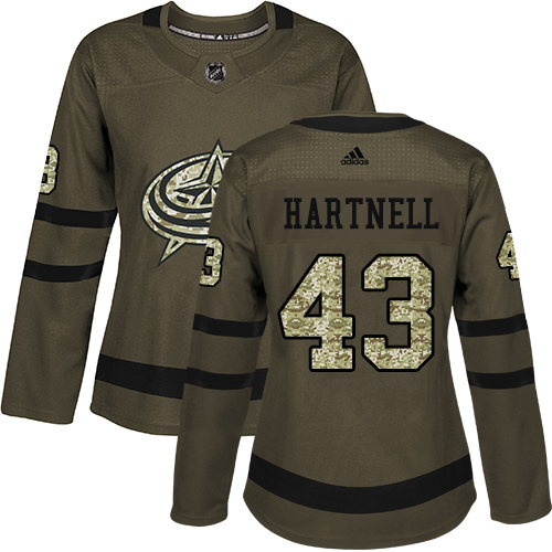 Adidas Blue Jackets #43 Scott Hartnell Green Salute to Service Women's Stitched NHL Jersey