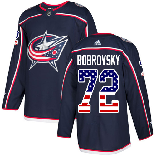 Adidas Blue Jackets #72 Sergei Bobrovsky Navy Blue Home Authentic USA Flag Stitched NHL Jersey Adidas Blue Jackets #72 Sergei Bobrovsky Navy Blue Home Authentic USA Flag Stitched NHL Jersey