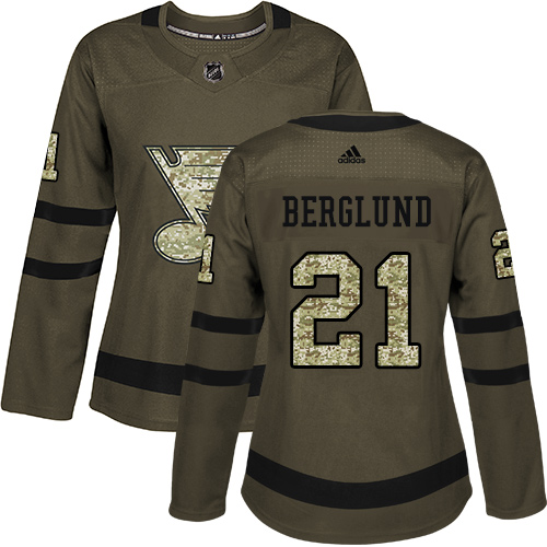Adidas Blues #21 Patrik Berglund Green Salute to Service Women's Stitched NHL Jersey