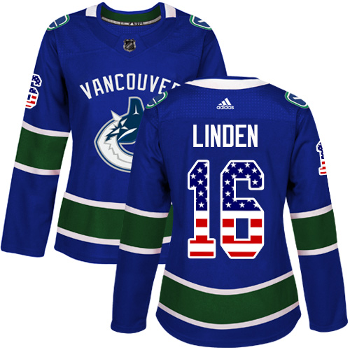 Adidas Canucks #16 Trevor Linden Blue Home Authentic USA Flag Women's Stitched NHL Jersey Adidas Canucks #16 Trevor Linden Blue Home Authentic USA Flag Women's Stitched NHL Jersey