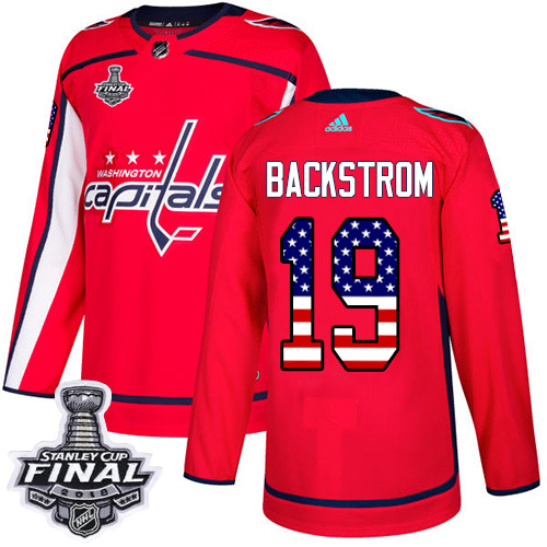 Adidas Capitals #19 Nicklas Backstrom Red Home Authentic USA Flag 2018 Stanley Cup Final Stitched Youth NHL Jersey