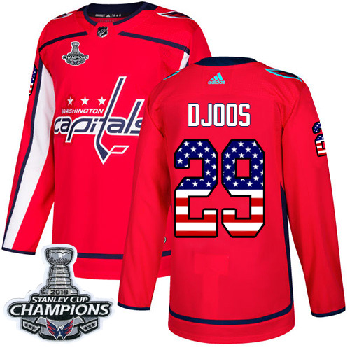 Adidas Capitals #29 Christian Djoos Red Home Authentic USA Flag Stanley Cup Final Champions Stitched NHL Jersey Adidas Capitals #29 Christian Djoos Red Home Authentic USA Flag Stanley Cup Final Champions Stitched NHL Jersey