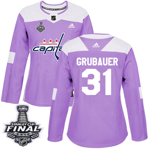 Adidas Capitals #31 Philipp Grubauer Purple Authentic Fights Cancer 2018 Stanley Cup Final Women's Stitched NHL Jersey