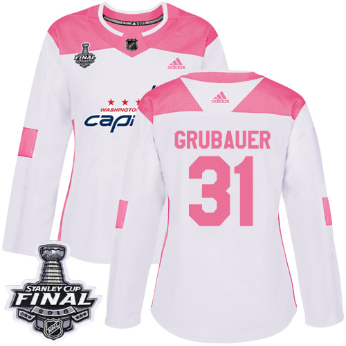 Adidas Capitals #31 Philipp Grubauer White Pink Authentic Fashion 2018 Stanley Cup Final Women's Stitched NHL Jersey