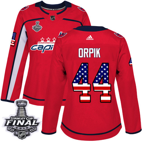 Adidas Capitals #44 Brooks Orpik Red Home Authentic USA Flag 2018 Stanley Cup Final Women's Stitched NHL Jersey