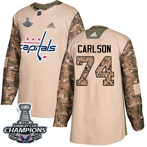 Adidas Capitals #74 John Carlson Camo Authentic 2017 Veterans Day Stanley Cup Final Champions Stitched Youth NHL Jersey