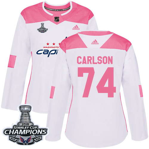 Adidas Capitals #74 John Carlson White Pink Authentic Fashion Stanley Cup Final Champions Women's Stitched NHL Jersey Adidas Capitals #74 John Carlson White Pink Authentic Fashion Stanley Cup Final Champions Women's Stitched NHL Jersey