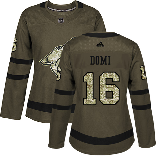 Adidas Coyotes #16 Max Domi Green Salute to Service Women's Stitched NHL Jersey