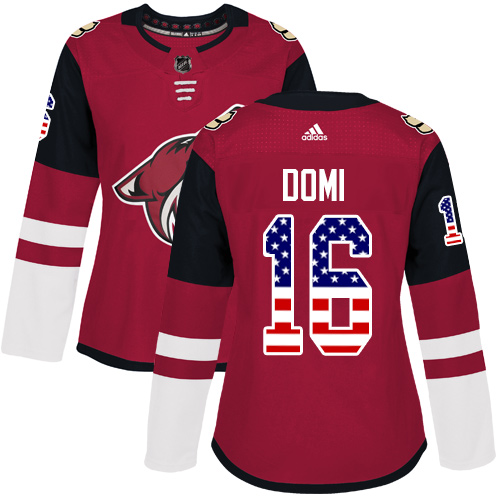 Adidas Coyotes #16 Max Domi Maroon Home Authentic USA Flag Women's Stitched NHL Jersey Adidas Coyotes #16 Max Domi Maroon Home Authentic USA Flag Women's Stitched NHL Jersey