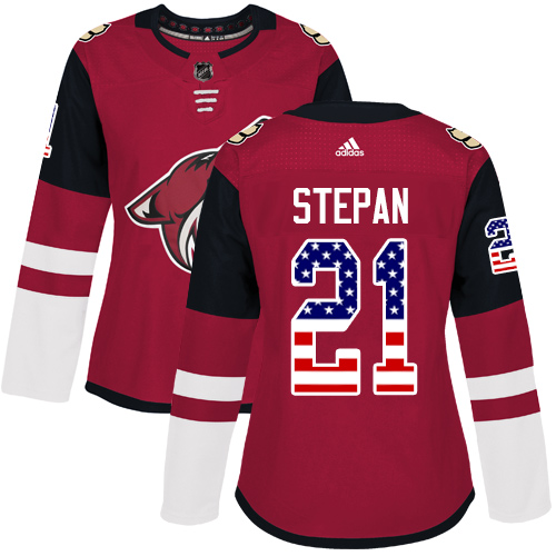Adidas Coyotes #21 Derek Stepan Maroon Home Authentic USA Flag Women's Stitched NHL Jersey Adidas Coyotes #21 Derek Stepan Maroon Home Authentic USA Flag Women's Stitched NHL Jersey