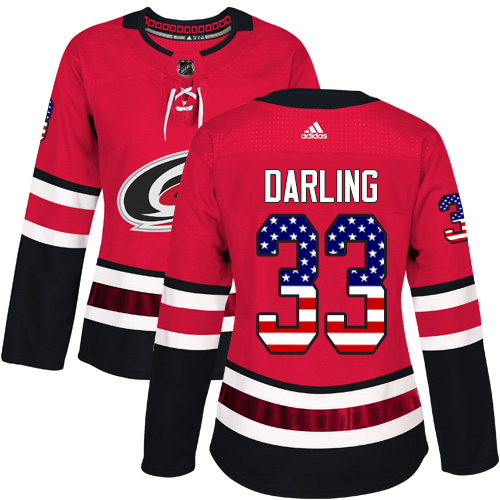 Adidas Hurricanes #33 Scott Darling Red Home Authentic USA Flag Women's Stitched NHL Jersey