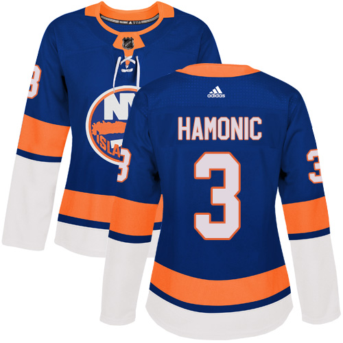 Adidas Islanders #3 Travis Hamonic Royal Blue Home Authentic Women's Stitched NHL Jersey