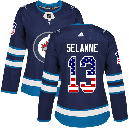 Adidas Jets #13 Teemu Selanne Navy Blue Home Authentic USA Flag Women's Stitched NHL Jersey Adidas Jets #13 Teemu Selanne Navy Blue Home Authentic USA Flag Women's Stitched NHL Jersey