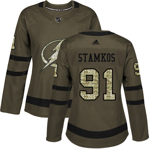 Adidas Lightning #91 Steven Stamkos Green Salute to Service Women's Stitched NHL Jersey Adidas Lightning #91 Steven Stamkos Green Salute to Service Women's Stitched NHL Jersey